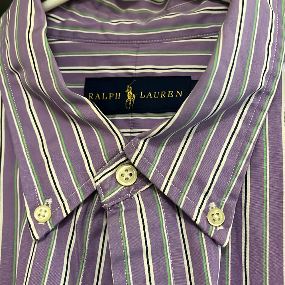 Ralph Lauren Lavender Green And White Shirt - Picture 2 of 6